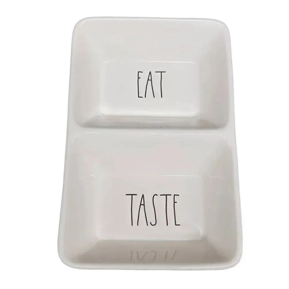 Rae Dunn White Black Artisan Collection Eat Taste Dish